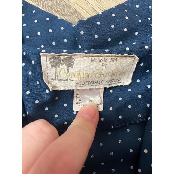 Vtg Skirt Top Set 70s 80s Blue Polka Dot Ruffle Sleeve Circle Skirt Tie Belt EUC - Picture 4 of 10